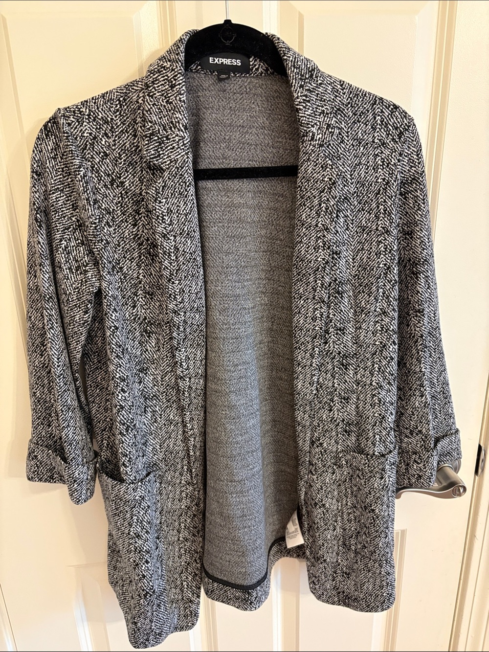 Express Black and Gray Marled Open-Front Cardigan